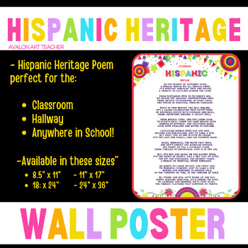 Preview of Hispanic Heritage Month Wall Poster Poem Classroom Bulletin Board Door Poster
