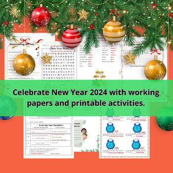 Preview of Celebrate New Year 2024 with working papers and printable activities.