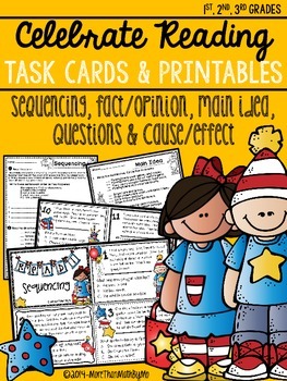 Preview of Celebrate Reading Task Cards & Printables {Grades 1, 2, & 3}