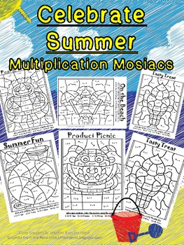 Preview of Celebrate Summer! Multiplication Mosaics Color By Number Set-Math Fact Fun!