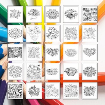 Set of 5 Decorative Flowers Coloring Pages - 2 – The Nature Bin