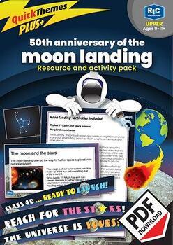 Preview of The moon landing - Powerpoint, banners, clip art, labels, teacher guide Ages 9+