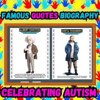 Preview of Famous People Autism Quotes & Biography Posters Autism Awareness Month clipart
