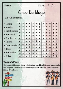 Preview of Celebrating Cinco De Mayo: Word Search | Puzzle | Freebie