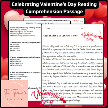 Preview of Celebrating Valentine's Day Reading Comprehension Passage