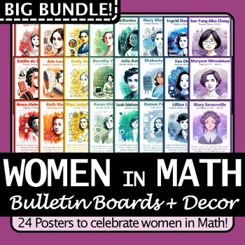 Preview of Women in Math: Bundle of 24 Posters | Bulletin Board Idea | Math Classroom Decor