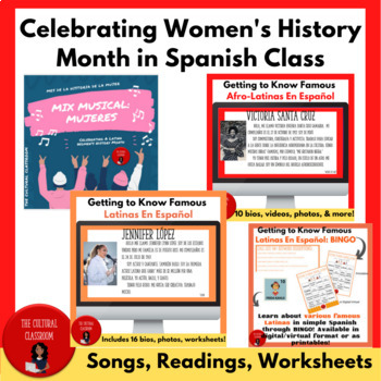 Preview of Celebrating Women's History Month in Spanish Class | Songs, Readings, Worksheets
