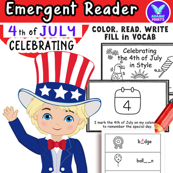 Preview of Celebrating the 4th of July Predictable Vocab Emergent Reader Kindergarten