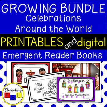 Preview of Celebrations Around the World Emergent Reader Sight Word Books GROWING Bundle