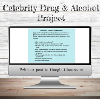 Preview of Celebrity Drug & Alcohol Research Project | Google Apps | Distance Learning