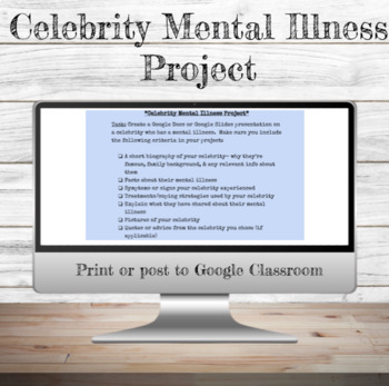Preview of Celebrity Mental Illness Research Project | Mental Health | Distance Learning
