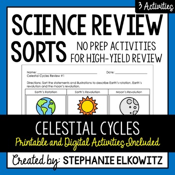 Preview of Celestial Cycles (Sun, Earth and Moon) Review Sort | Printable, Digital & Easel