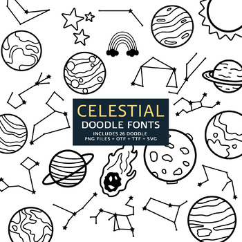 Preview of Celestial Doodle Fonts, Instant File otf, ttf Font Download