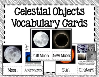 Preview of Moon, Stars and Sun (and other Celestial Objects) Vocabulary Cards