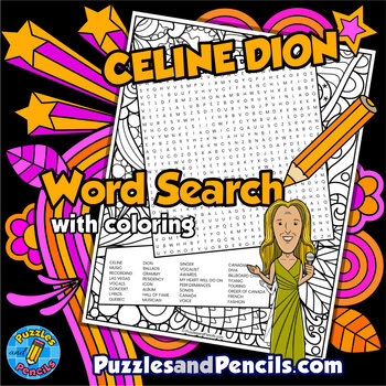 Preview of Celine Dion Word Search Puzzle and Coloring Activity | Famous Canadians