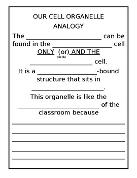 Preview of Cell Analogy Presentation Outline