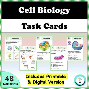 Preview of Cell Biology - Task Cards (Printable and Digital Science Worksheets)