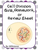 Cell Division (Mitosis) Quiz, Homework, or Review Sheet