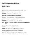 Cell Division Vocabulary and Quiz