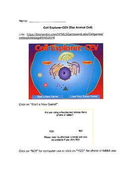 Preview of Cell Explorer-The Animal Cell Worksheet for BioMan Online Game