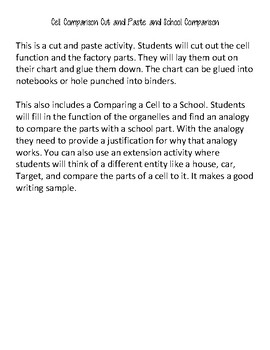 Preview of Cell Factory and School Comparisons-Includes Cut and Paste