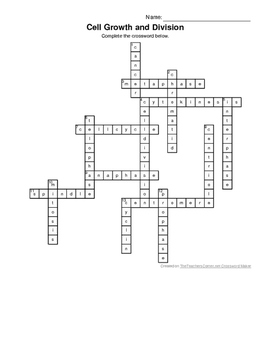 Cell Growth And Division Crossword Puzzle Answer Key By Rachel Elliott