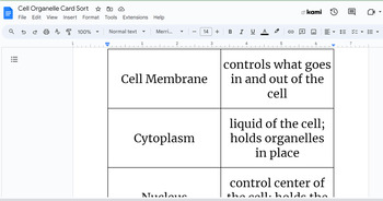 Preview of Cell Organelle Card Sort