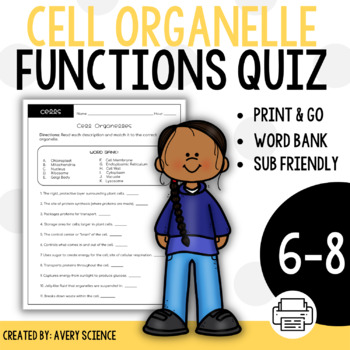 Preview of Cell Organelle Function Matching Worksheet/Quiz