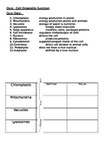 Cell Organelle Vocabulary and Quiz