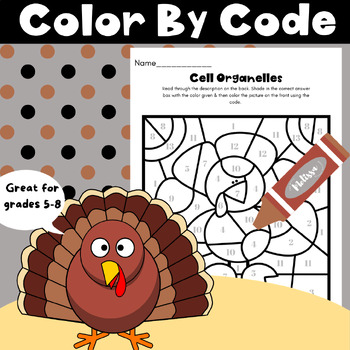 Preview of Cell Organelles Color By Numbers Thanksgiving Turkey