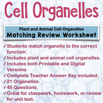 Cell Organelles Matching Worksheet by Amy Brown Science  TpT