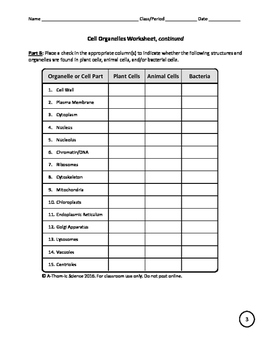 Cell Organelles Worksheet by A-Thom-ic Science | TpT