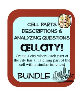 Preview of Cell Parts Organelles decriptions  w/ questions and Cell City Project bundle