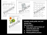 Cell Parts and Functions Test Materials