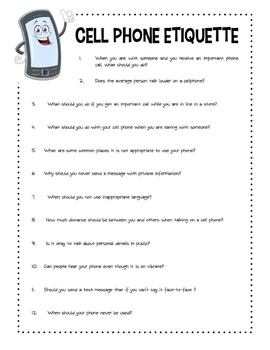 Cell Phone Etiquette Worksheet Packet by Sunny Side Up Resources