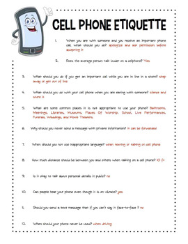 Cell Phone Etiquette Worksheet Packet by Sunny Side Up Resources