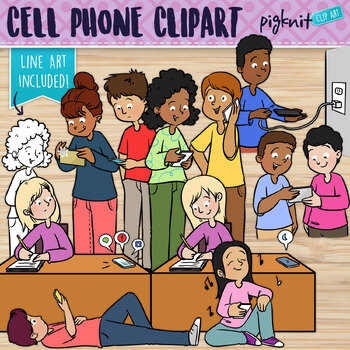 Preview of Teens Using Cell Phones Clipart