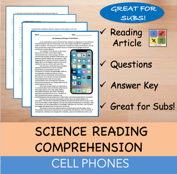 Preview of Cell Phones - Reading Passage and x 10 Questions (EDITABLE)