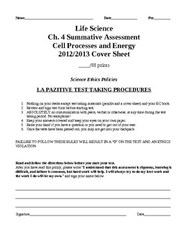 Preview of Cell Processes and Energy Summative Assessment (chapter test) with Answer Key