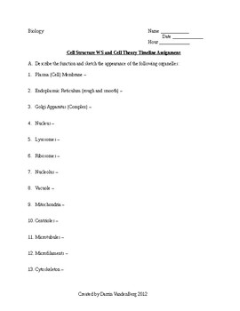 Preview of Cell Structure WS and Cell Theory Timeline Project