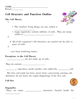 Preview of Cell Structure and Function Notes Outline Lesson Plan