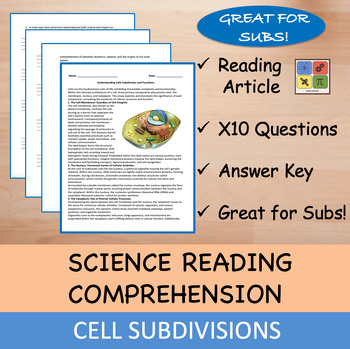 Preview of Cell Subdivisions - Reading Passage and x 10 Questions (EDITABLE)