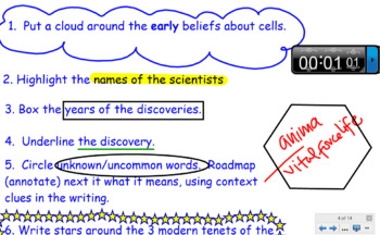 Preview of Cell Theory Close Read and Timeline SmartBoard Presentation