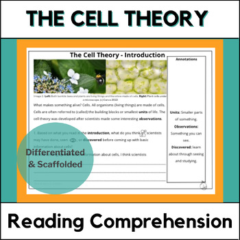 Preview of Cell Theory - Reading Comprehension Passage - Differentiated and Scaffolded