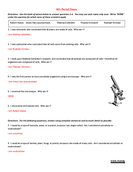 Cell Theory Review Worksheet by Age of Innovation Education Products