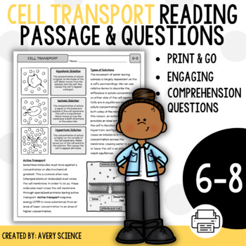 Preview of Cell Transport Diffusion and Osmosis Reading Passage and Questions