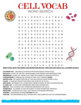 Preview of Cell Vocabulary Word Search