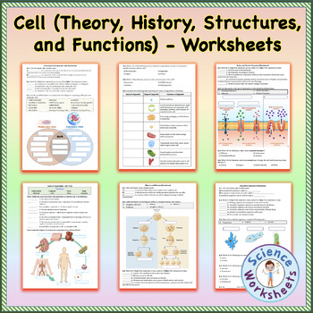 Preview of Cell (Theory, History, Structures, and Functions) - Worksheets Bundle, Printable