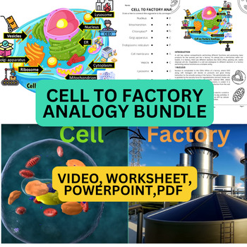 Preview of Cell as Factory Analogy Video, Worksheet, Animated Power Point and PDF Notes