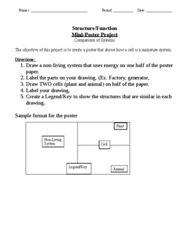 Preview of Cell comparison Poster Project - instructions and rubric